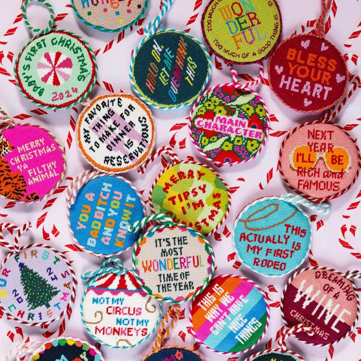 Needlepoint Ornament - Merry & Bright-Seasonal Decorations-LNH Edit