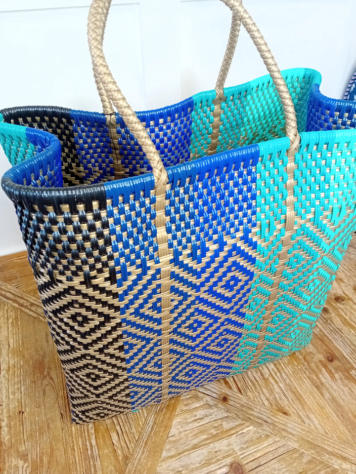 Large Handwoven Recycled Plastic Open Tote-Tote Bags-LNH Edit