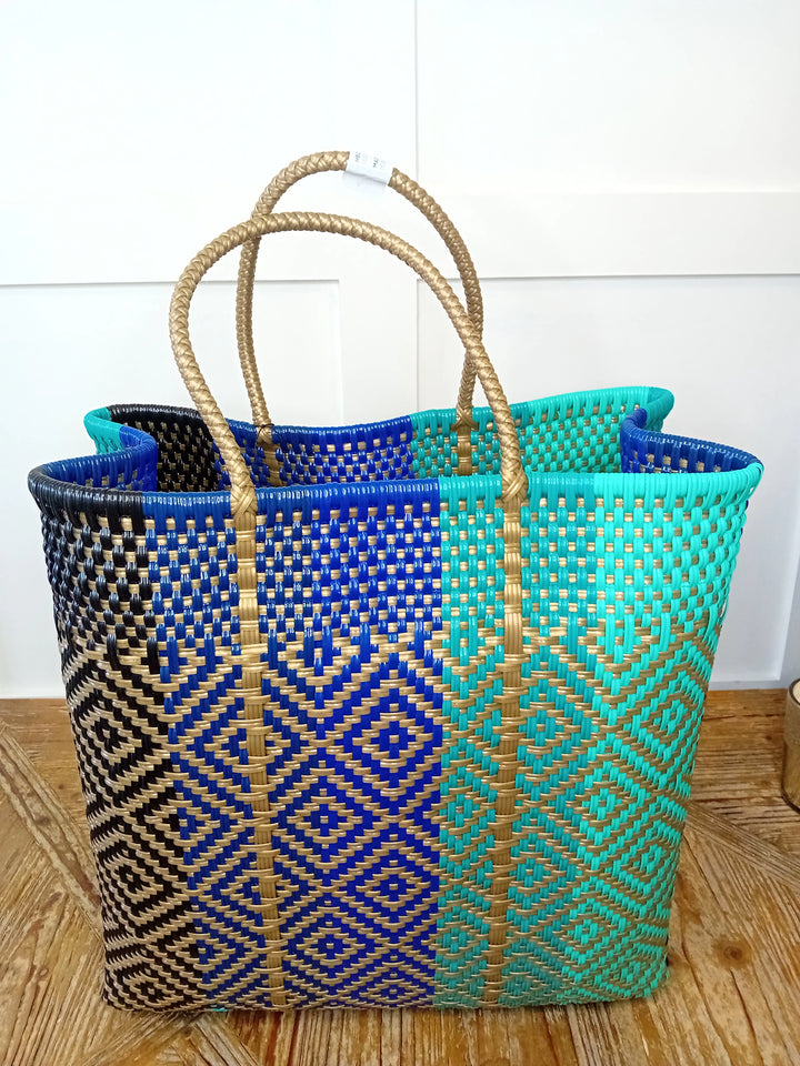 Large Handwoven Recycled Plastic Open Tote-Tote Bags-LNH Edit