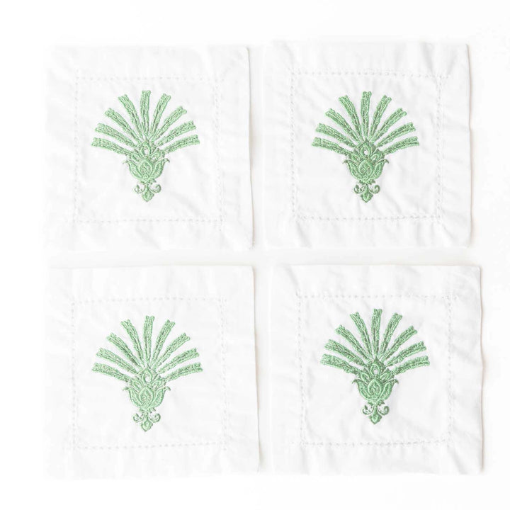 Deco Palm Embroidered Cocktail Napkin Set-Paper Napkins-LNH Edit