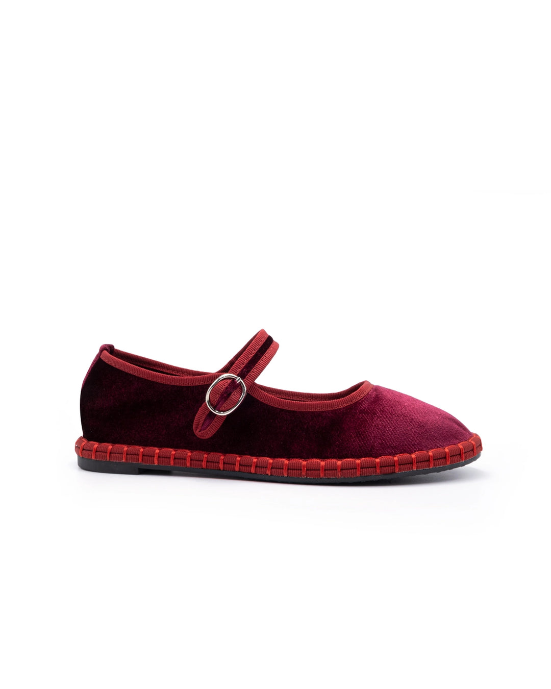 Red Wine Handmade Velvet Mary Jane Flat Shoes