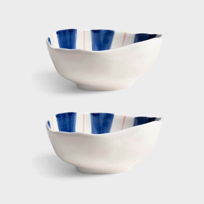 Stripe Ray blue bowl, set of 2-Bowls-LNH Edit