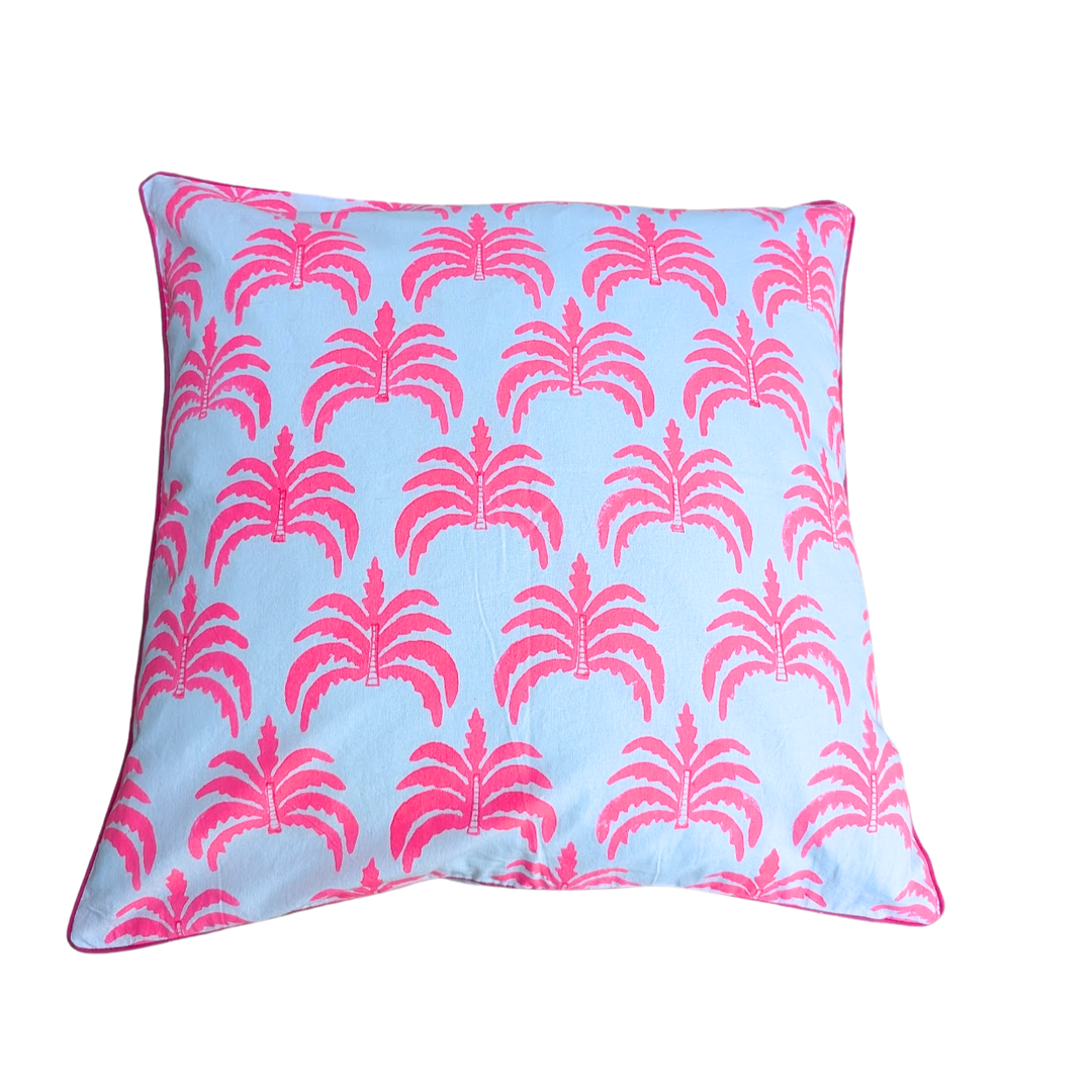 Modern palm pink Piped Cushion Cover-Cushion Covers-LNH Edit