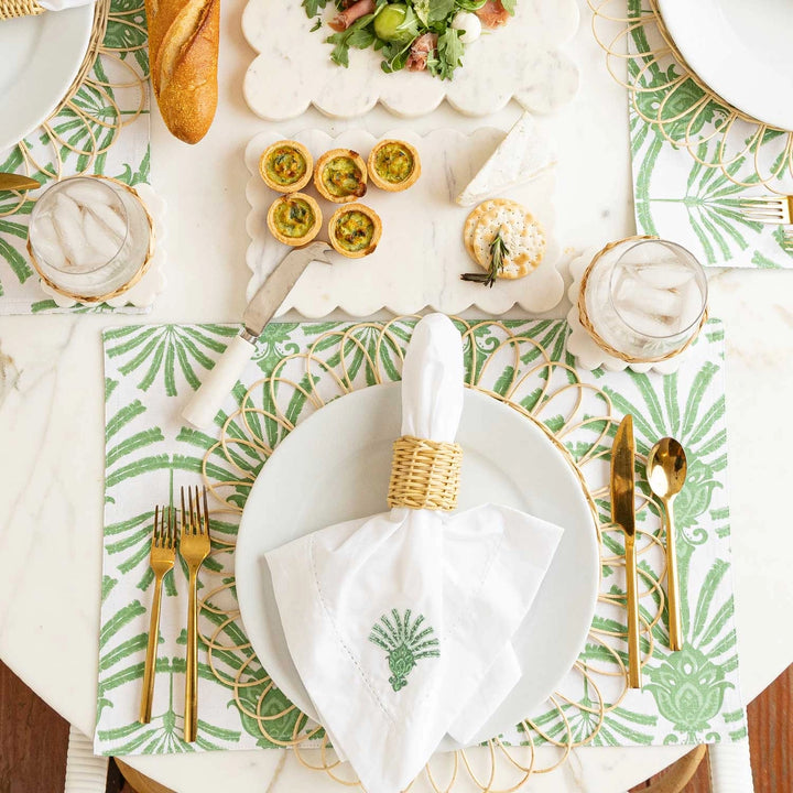 Deco Palm Embroidered Dinner Napkin, Set of 4-Paper Napkins-LNH Edit