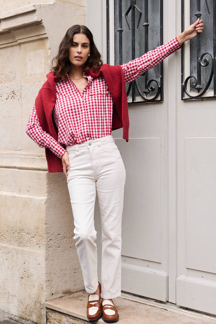 Scallop Red Gingham print cotton shirt-Shirts & Tops-LNH Edit