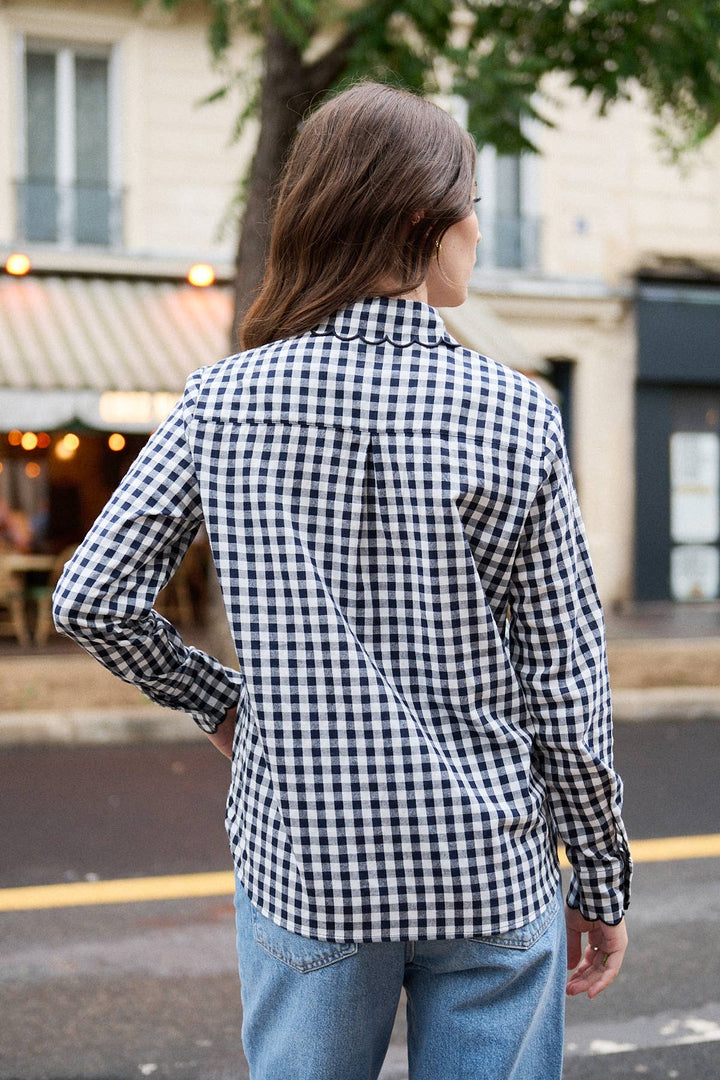 Scallop Blue Gingham print cotton shirt-Shirts & Tops-LNH Edit