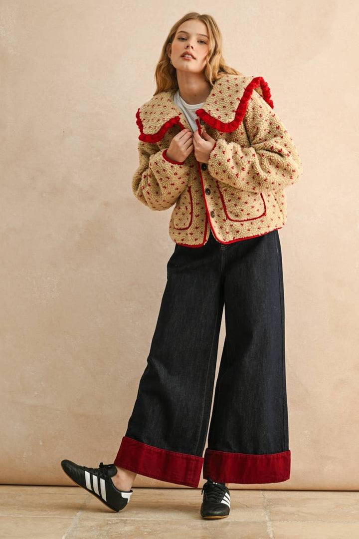 Red Heart Sherpa Jacket with Collar-Jackets & Coats-LNH Edit