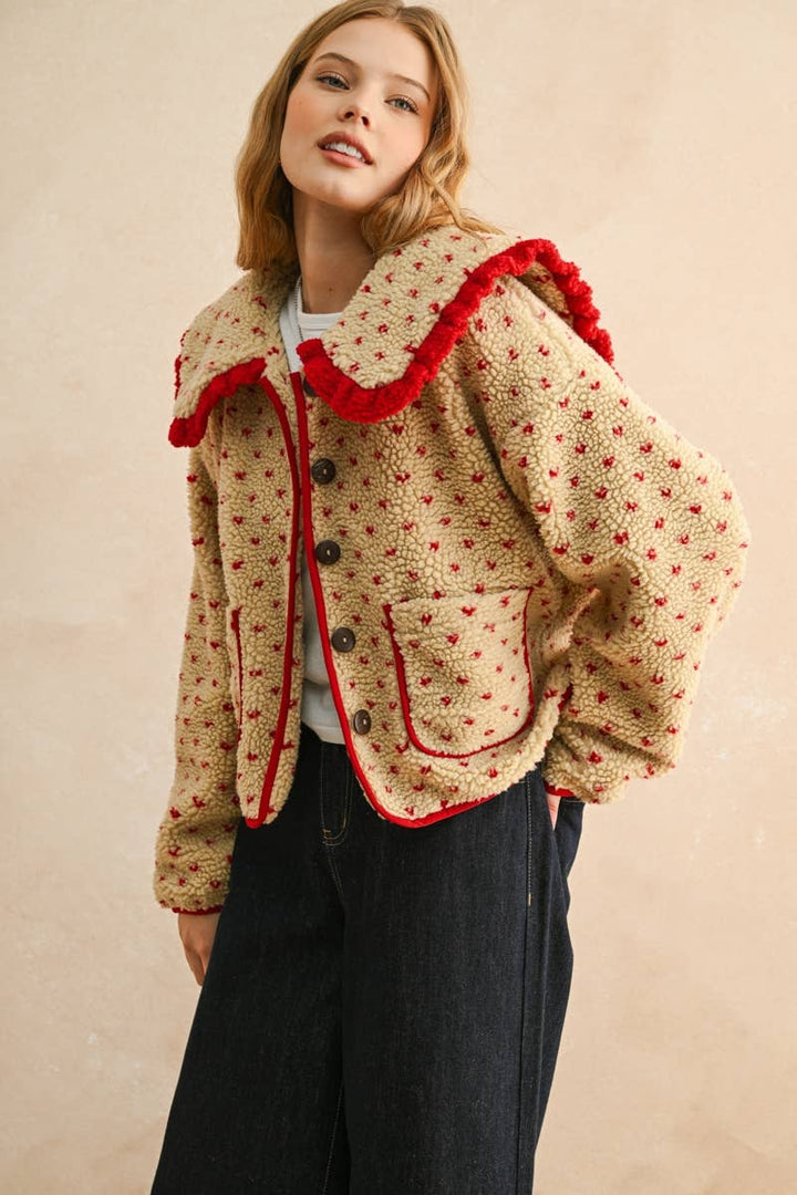 Red Heart Sherpa Jacket with Collar-Jackets & Coats-LNH Edit