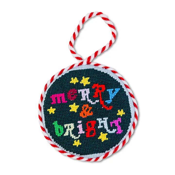Needlepoint Ornament - Merry & Bright-Seasonal Decorations-LNH Edit