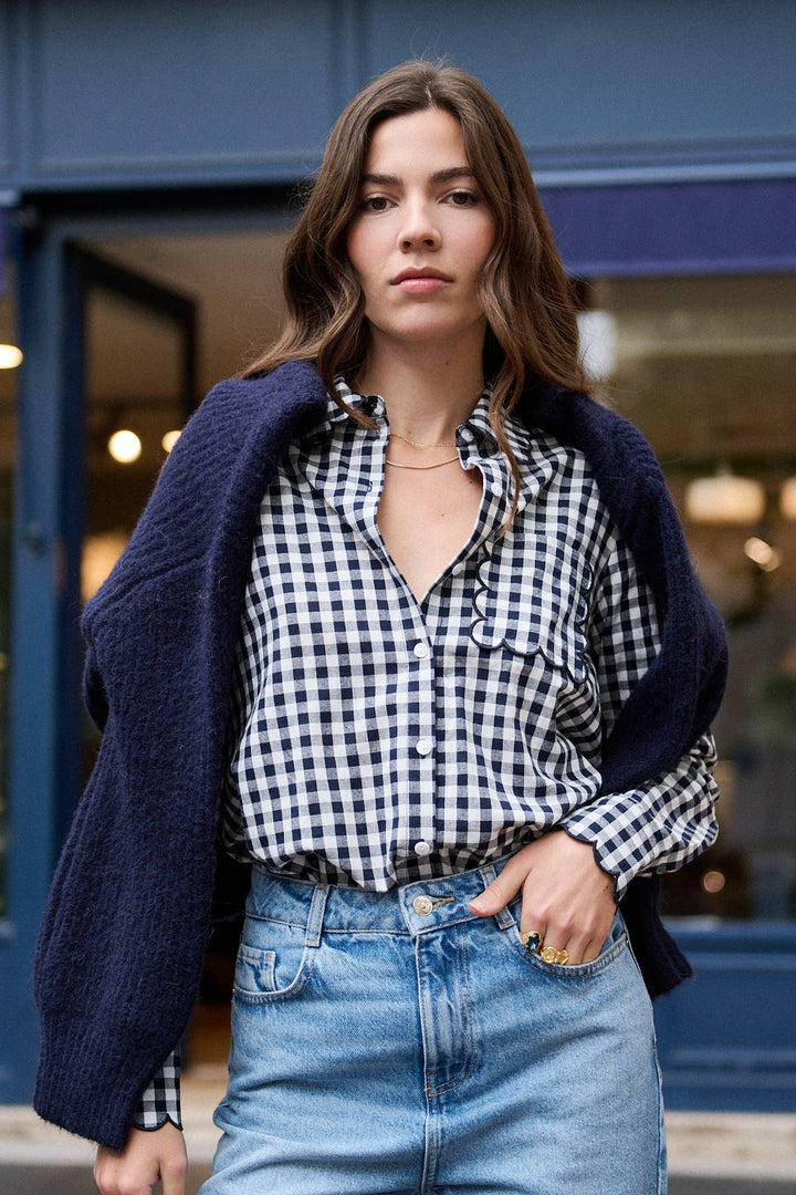 Scallop Blue Gingham print cotton shirt-Shirts & Tops-LNH Edit