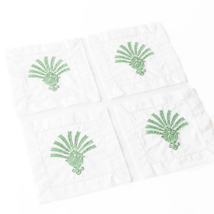 Deco Palm Embroidered Cocktail Napkin Set-Paper Napkins-LNH Edit