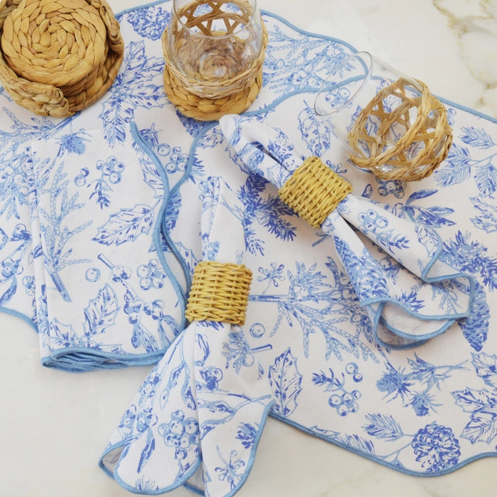 Blue Winter Toile Scalloped Dinner Napkins set of 4