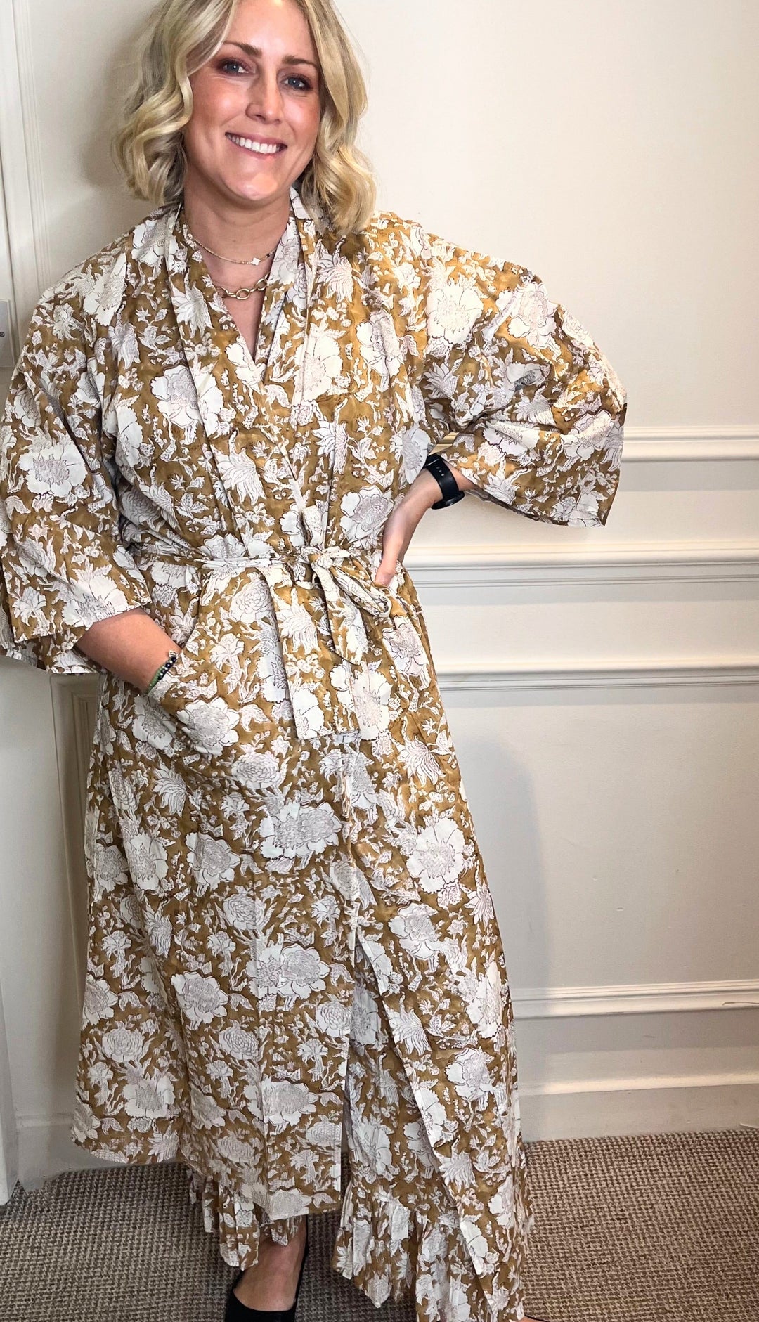 Nancy Beige Printed Robe-Dressing Gowns/Robes-LNH Edit