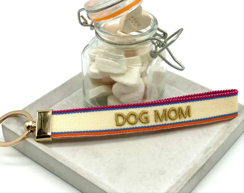Multicoloured Dog Mom Woven Keyring-Keyrings-LNH Edit