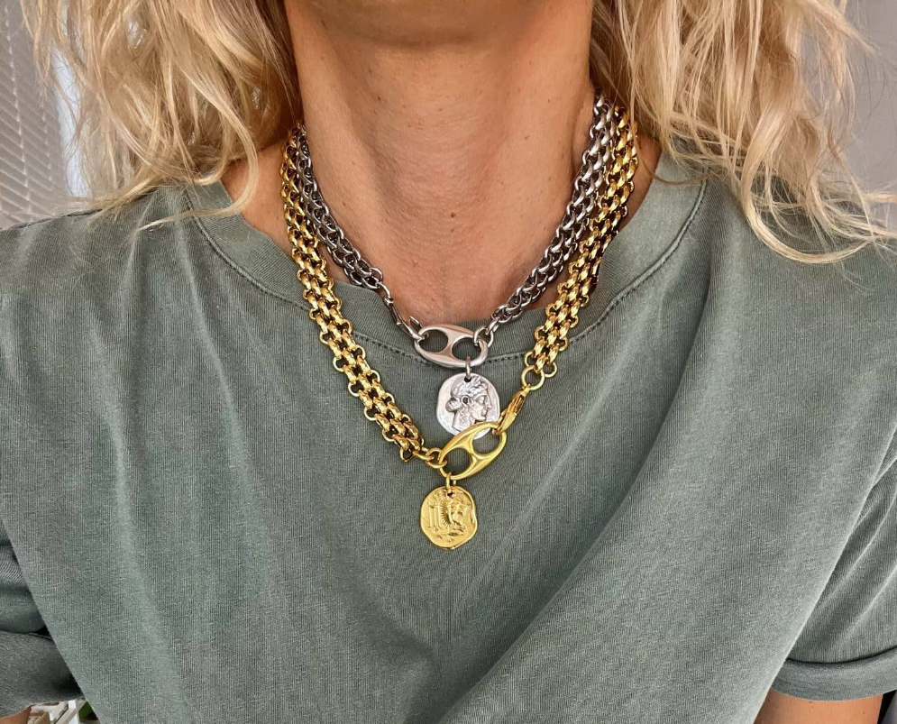 Ethnic Coin Statement Necklace: Silver
