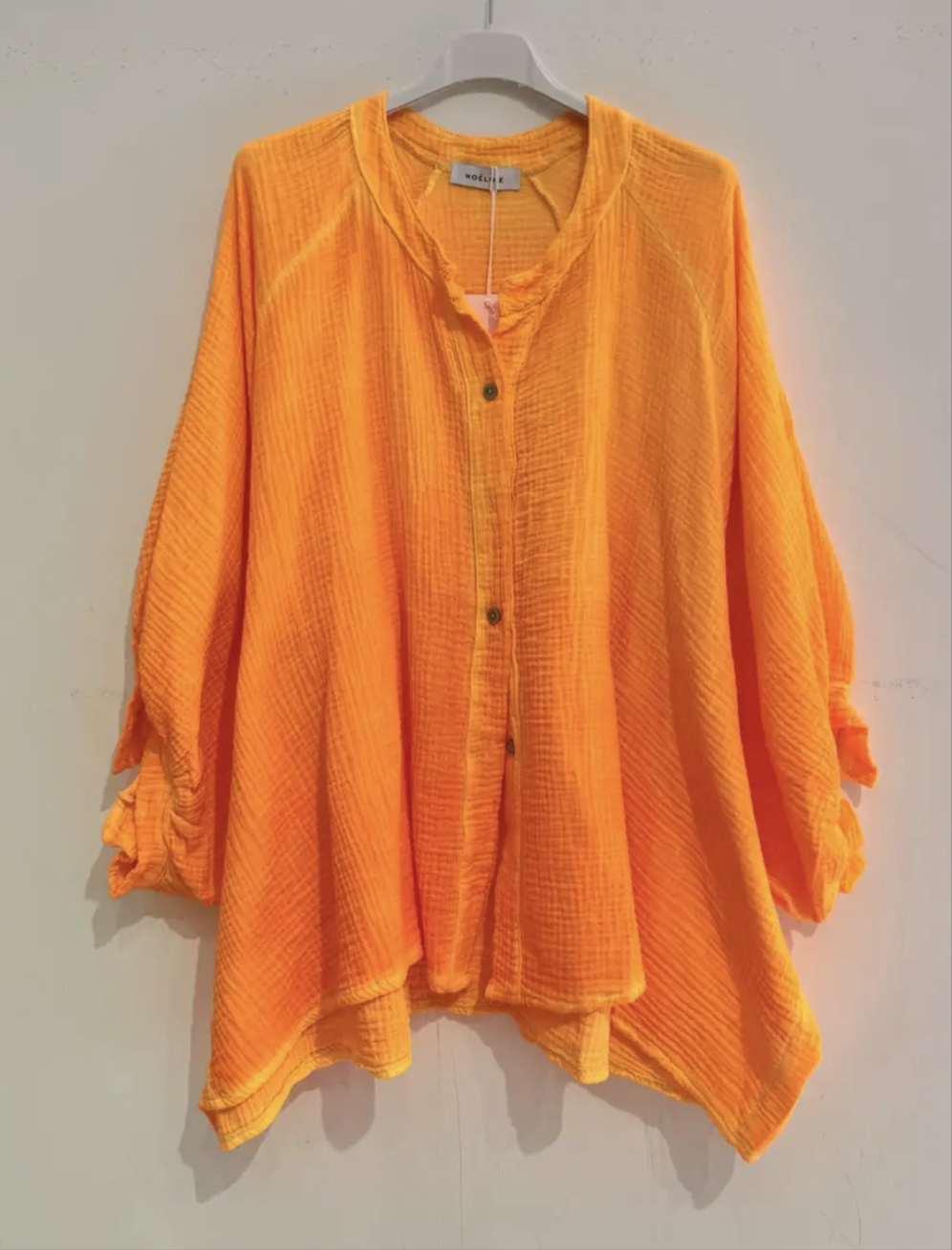 Neon Orange Gauze Cotton Shirt-Shirts & Tops-LNH Edit