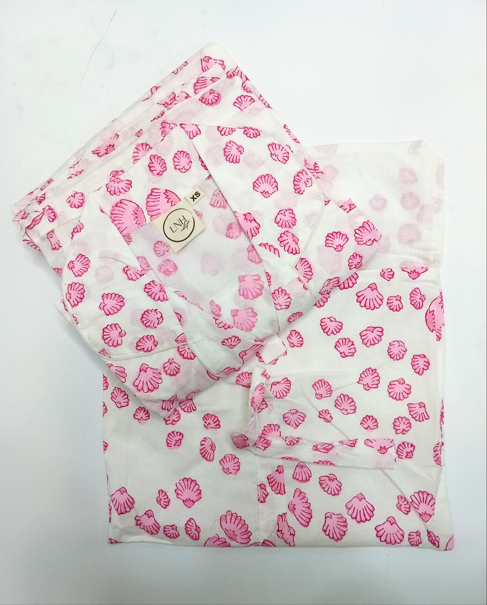 Short Scallop Shell Pink Pyjama Set-Pyjamas-LNH Edit