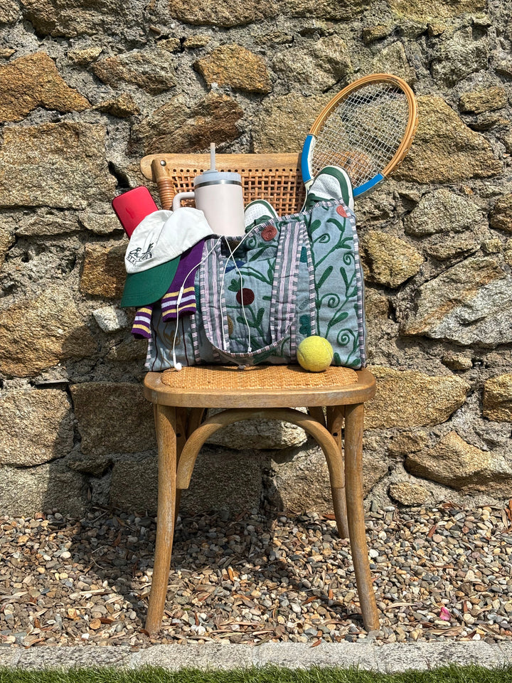 Navy hand embroidered Tote