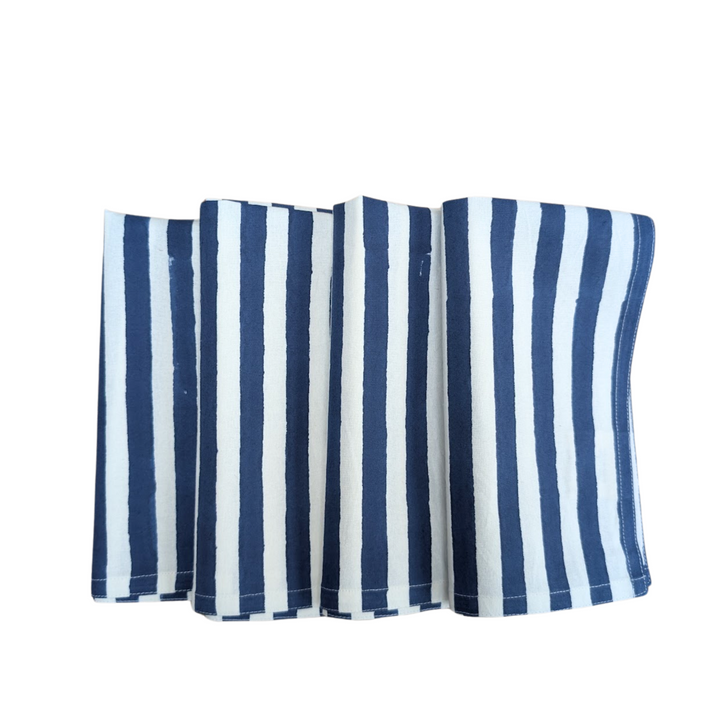 Blue and white striped fabric on a white background