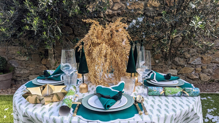 Poppy Round Green Tablecloth-Tablecloths-LNH Edit