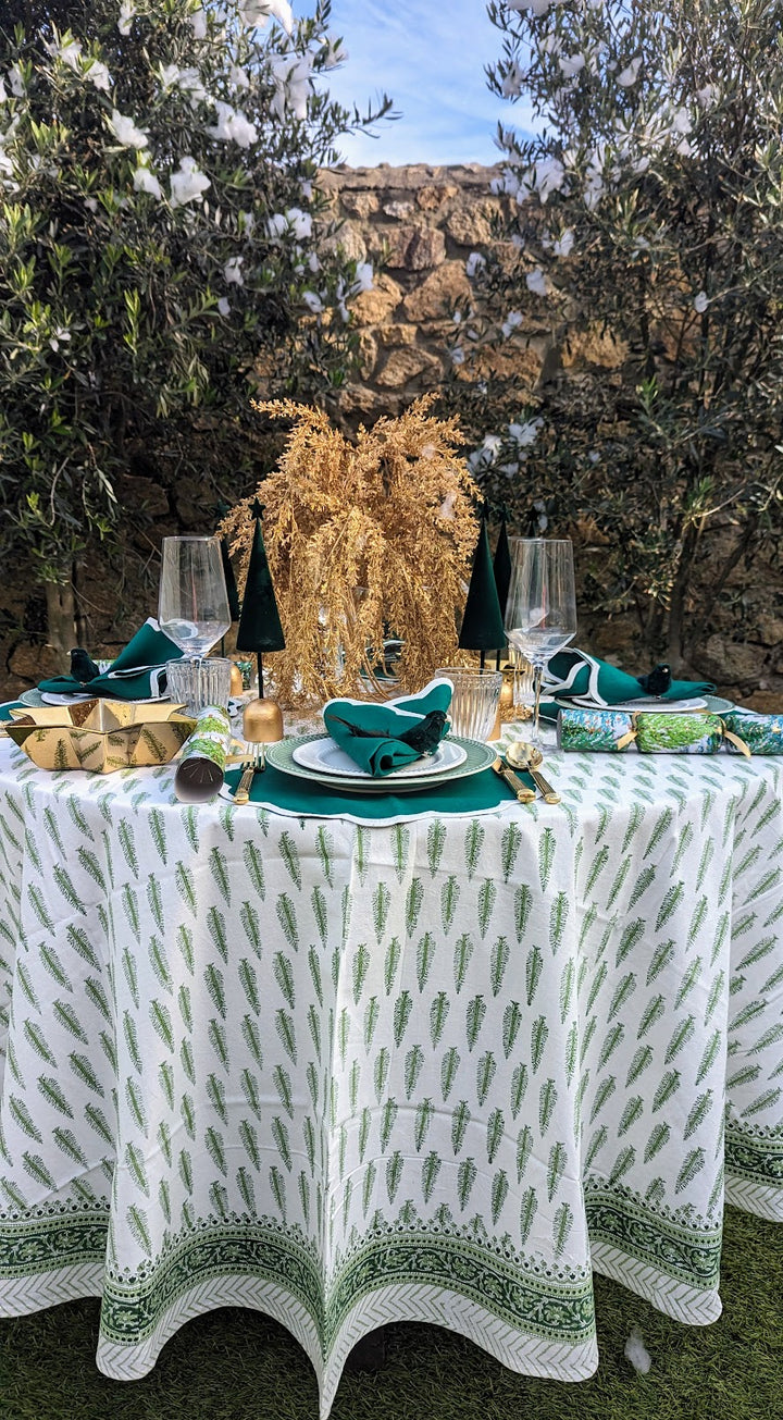 Poppy Round Green Tablecloth-Tablecloths-LNH Edit