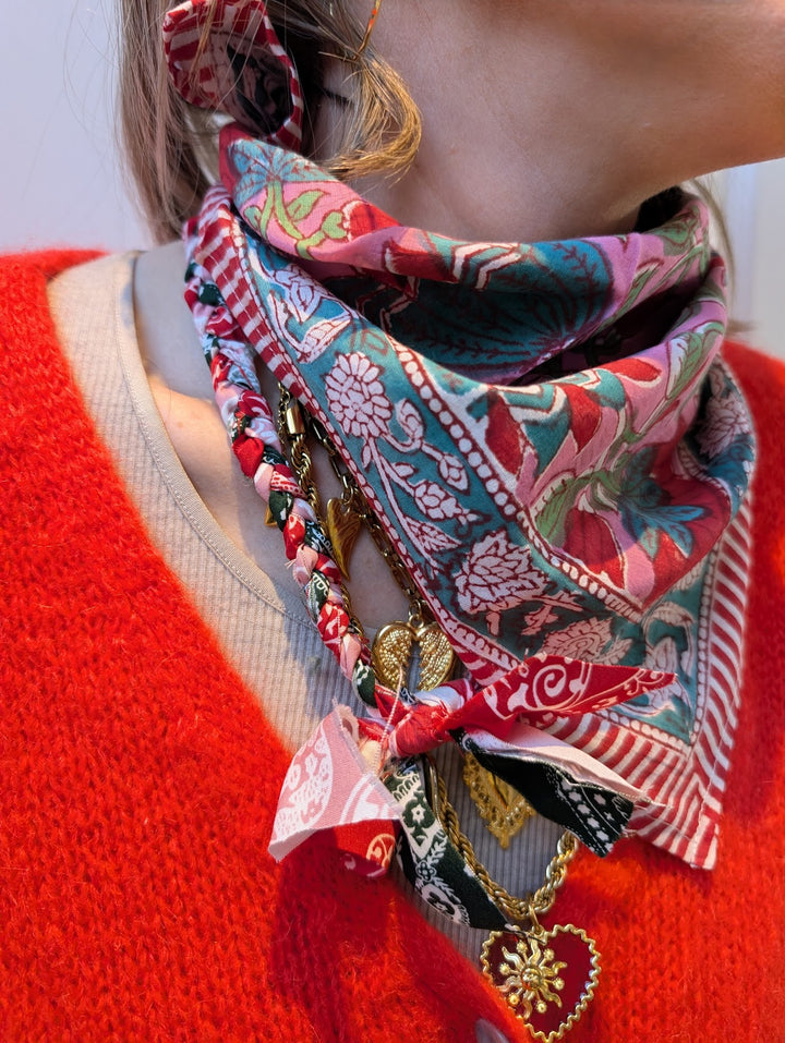 Bandana Necklace Light Pink, Red, Dark Green.-necklace-LNH Edit