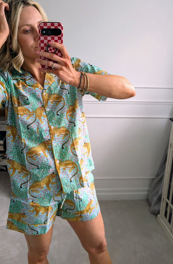 Short Turquoise Tiger Print Pyjama Set-Pyjamas-LNH Edit