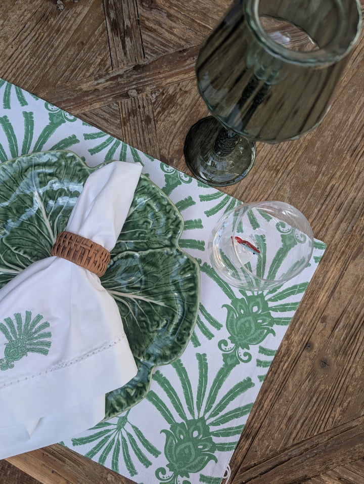 Deco Palm Embroidered Dinner Napkin, Set of 4-Paper Napkins-LNH Edit