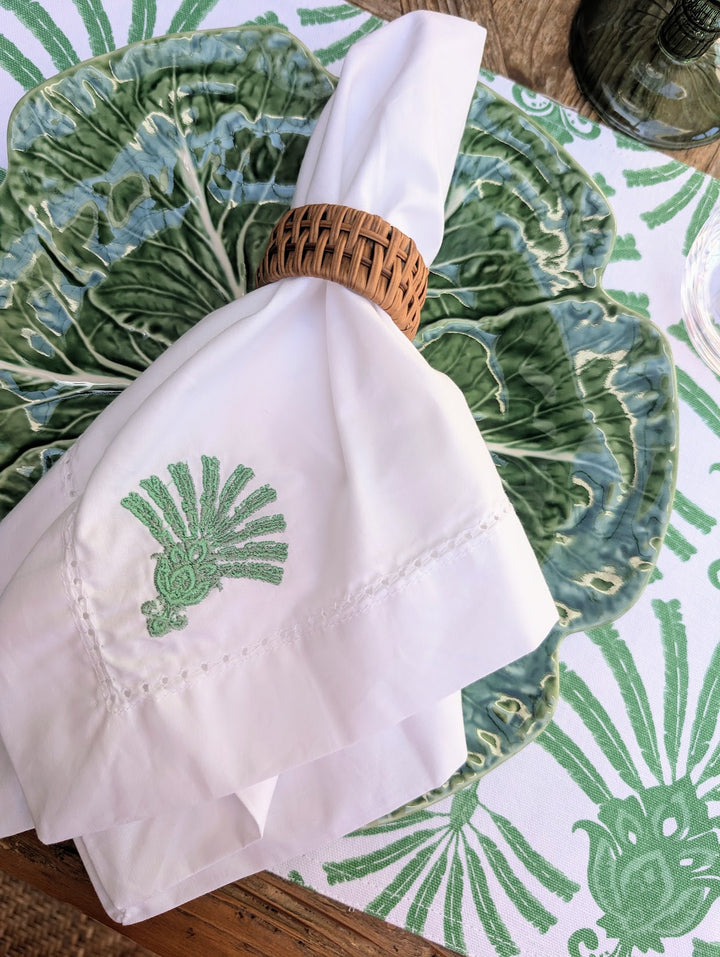 Deco Palm Embroidered Dinner Napkin, Set of 4-Paper Napkins-LNH Edit