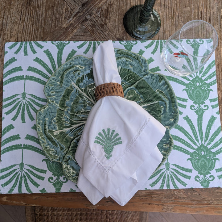Deco Palm Embroidered Dinner Napkin, Set of 4-Paper Napkins-LNH Edit