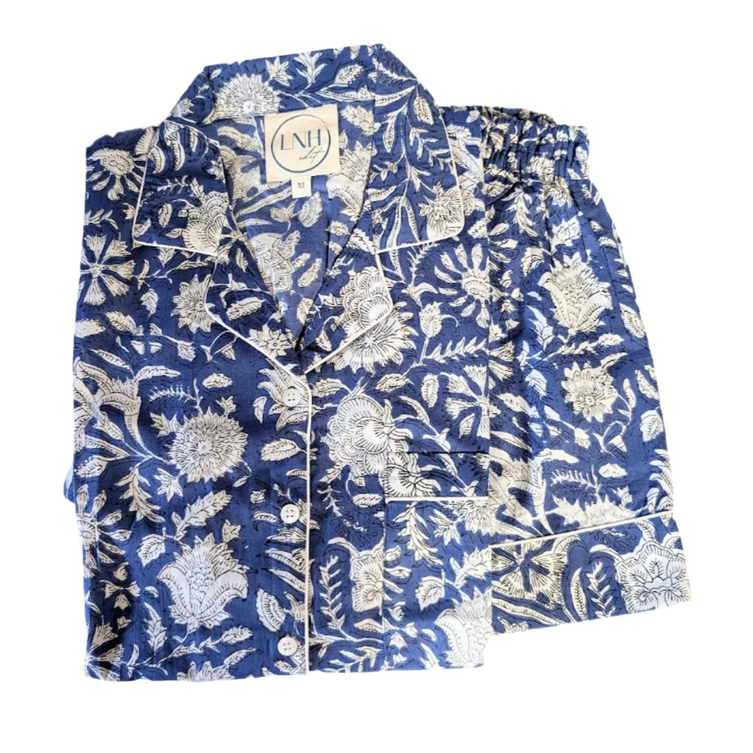 Short Jenny Print Pyjama Set Blue-Pyjamas-LNH Edit