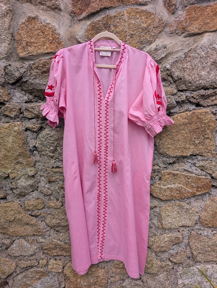 Astrid Pink Embroidered Cotton Dress – Handcrafted in Jaipur-Dresses-LNH Edit
