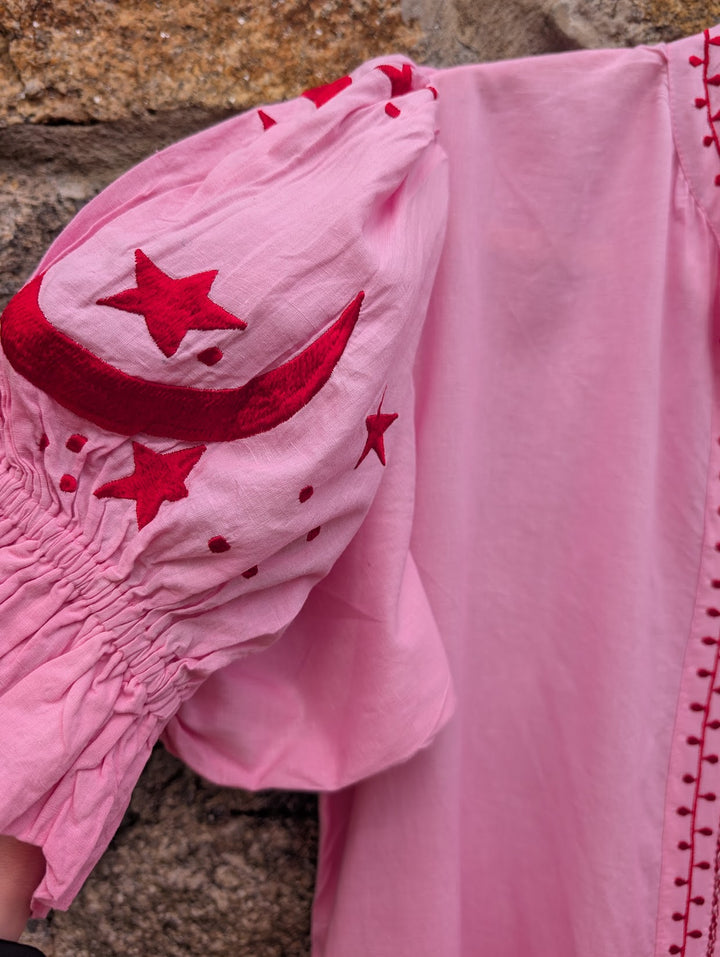 Astrid Pink Embroidered Cotton Dress – Handcrafted in Jaipur-Dresses-LNH Edit