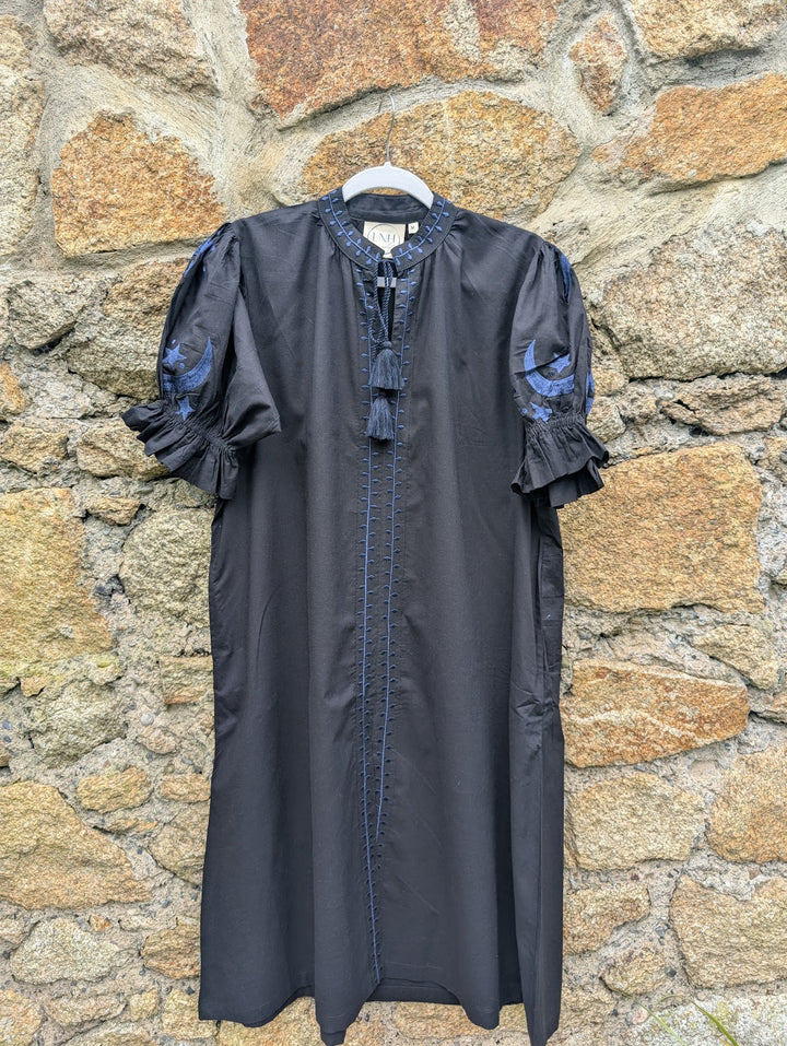 Astrid Black Embroidered Cotton Dress – Handcrafted in Jaipur-Dresses-LNH Edit
