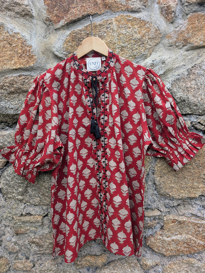 Shirley Red Cotton Top – Handcrafted in Jaipur-Dresses-LNH Edit