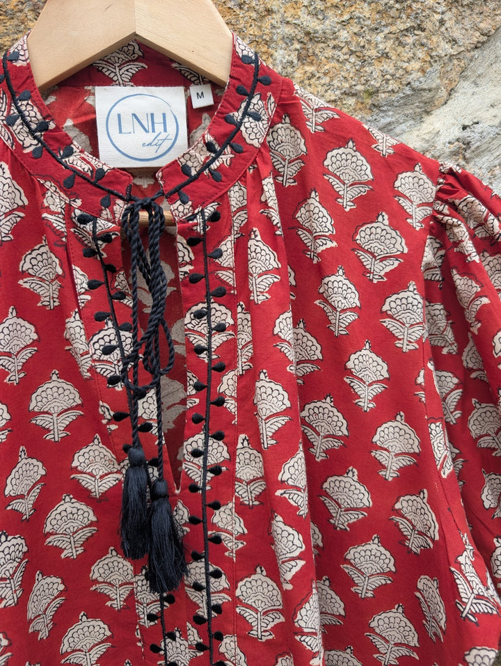 Shirley Red Cotton Top – Handcrafted in Jaipur-Dresses-LNH Edit