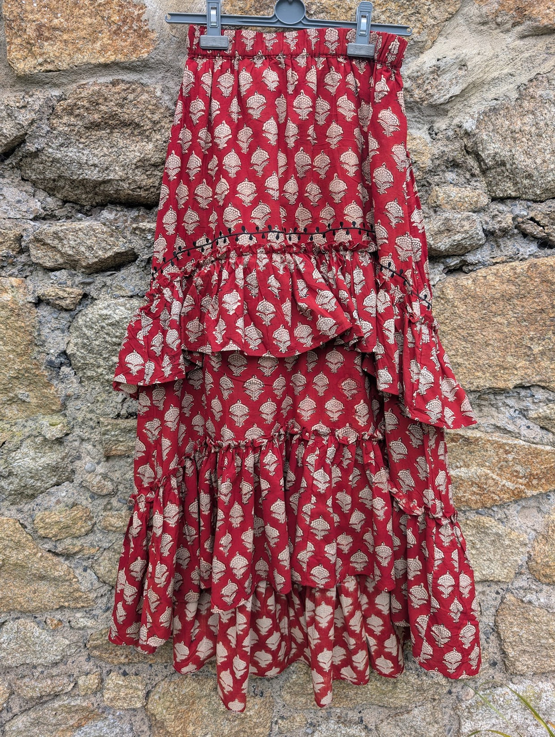 Shirley Red Frill Cotton Skirt - Handcrafted in Jaipur-Skirts-LNH Edit