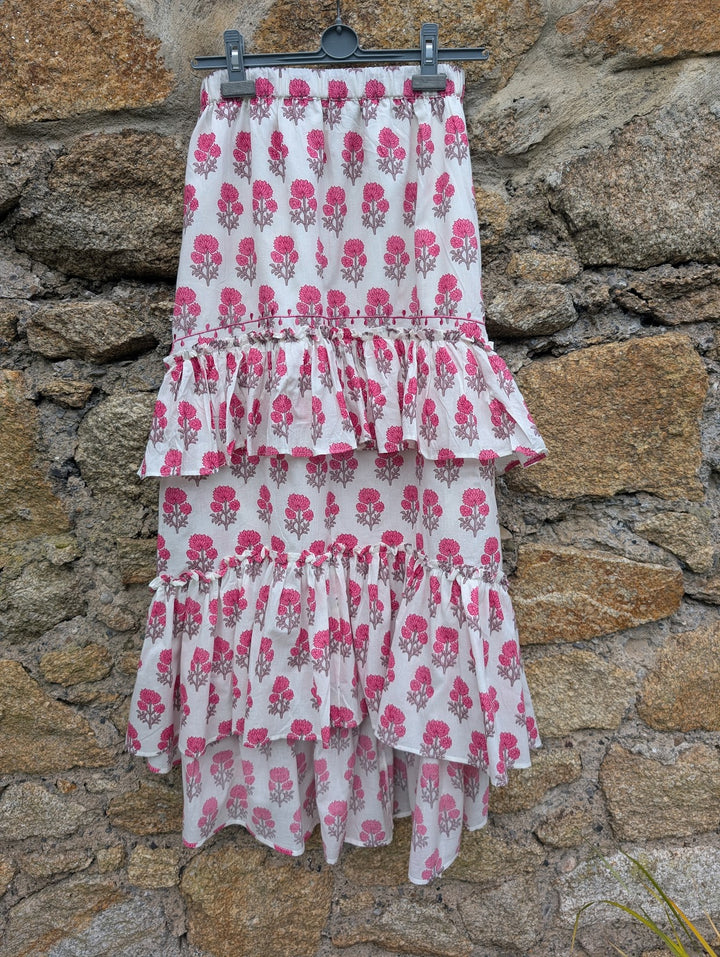 Shirley Pink Frill Cotton Skirt - Handcrafted in Jaipur-Skirts-LNH Edit