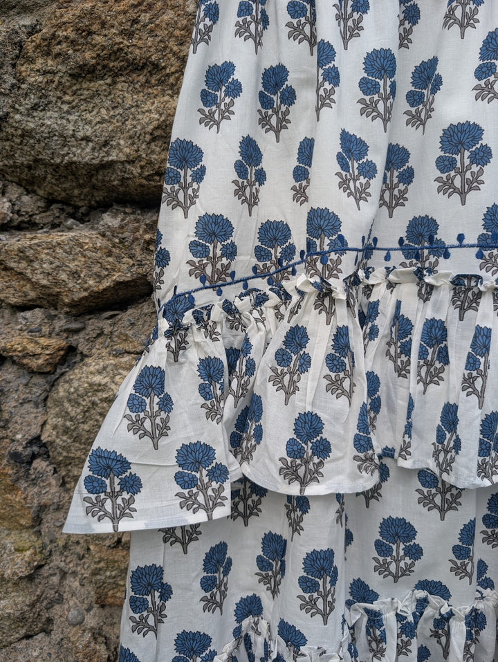 Shirley Blue Frill Cotton Skirt-Skirts-LNH Edit