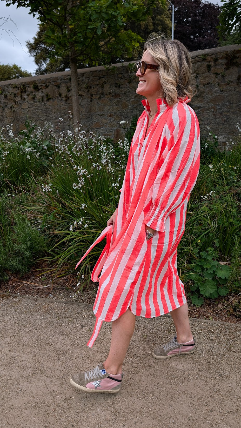 Salomi neon Stripe cotton printed dress