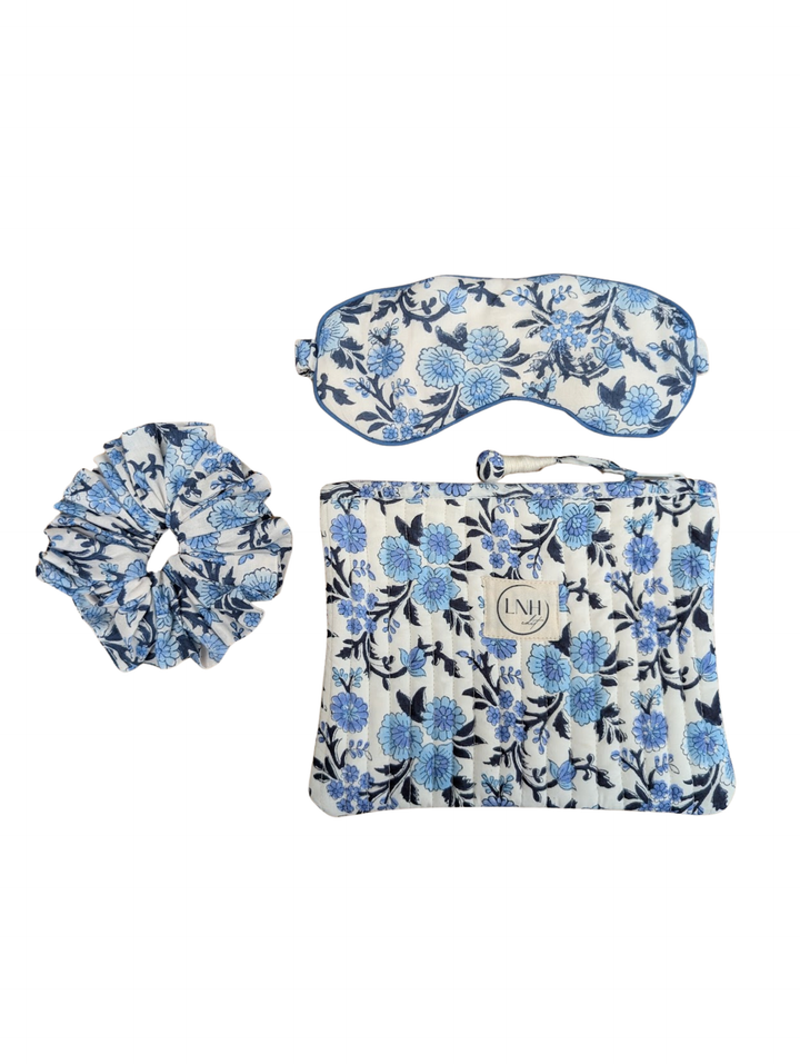 Chinoisery Thistle Blue Cotton Sleep Accessories Gift Set