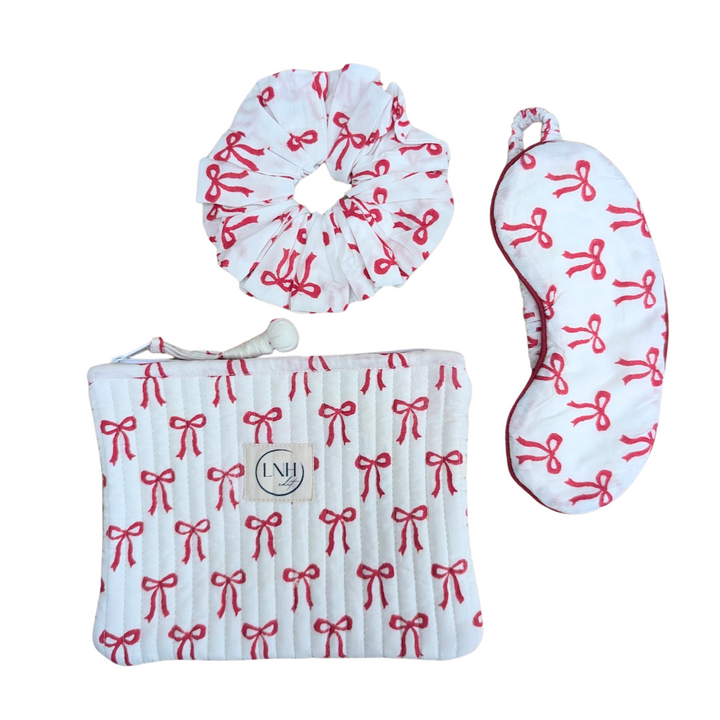 Red Bow Cotton Sleep Accessories Gift Set