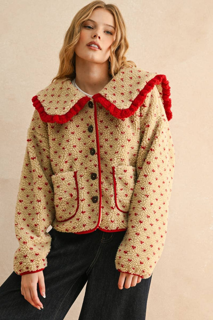 Red Heart Sherpa Jacket with Collar-Jackets & Coats-LNH Edit