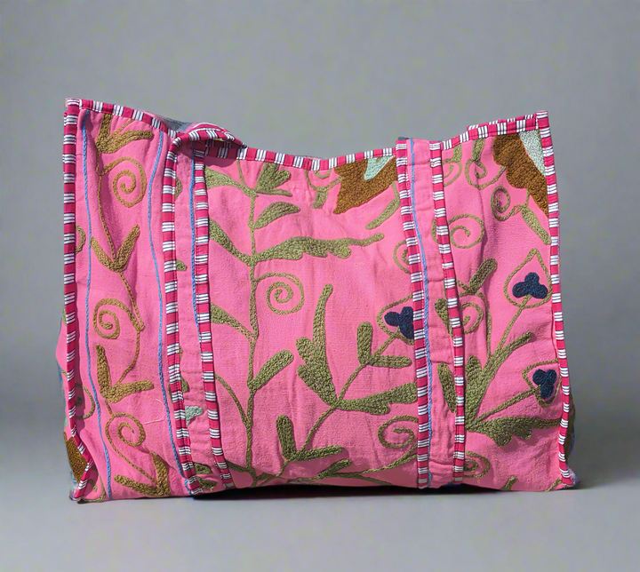 Pink hand embroidered Tote-Tote Bags-LNH Edit
