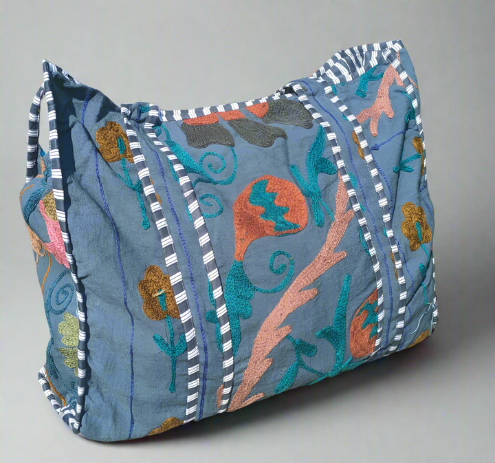 Navy hand embroidered Tote-Tote Bags-LNH Edit
