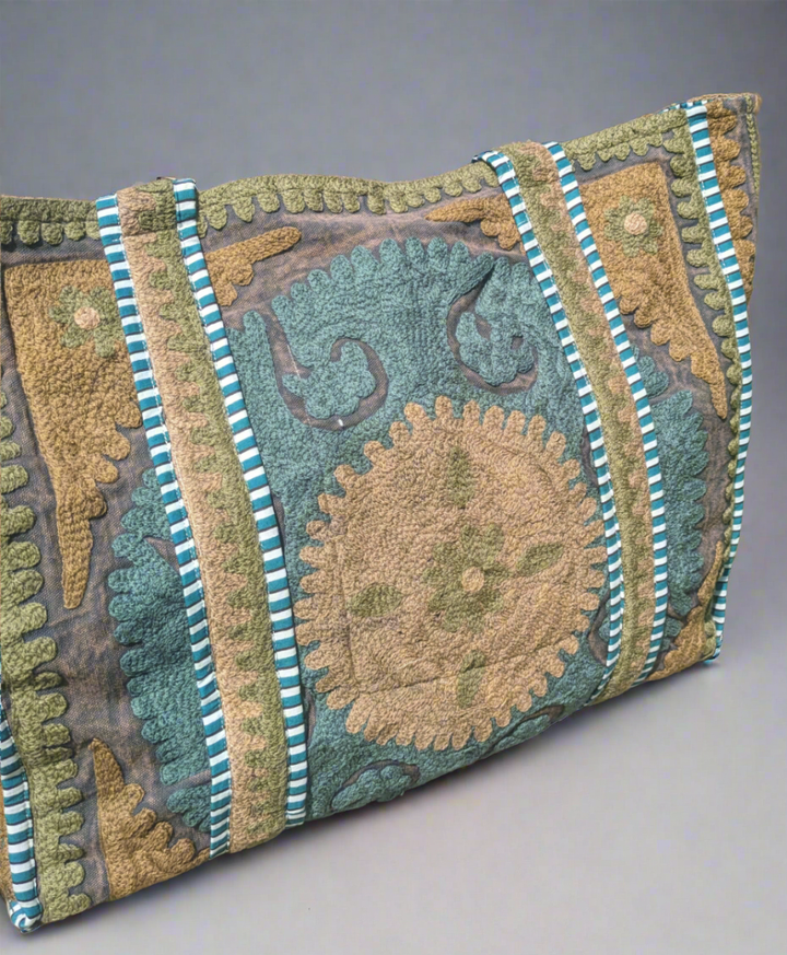 Green & Brown Suzani Tote – Artisan-Made in India-Tote Bags-LNH Edit