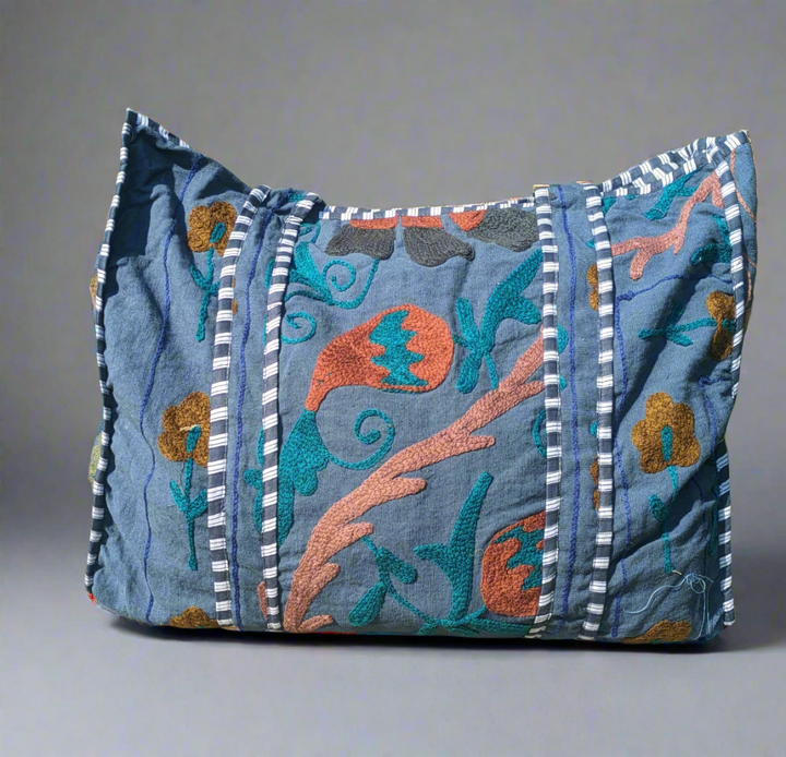 Navy hand embroidered Tote-Tote Bags-LNH Edit