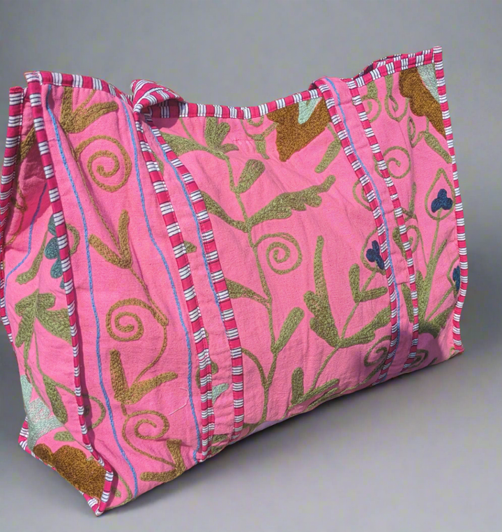 Pink hand embroidered Tote-Tote Bags-LNH Edit