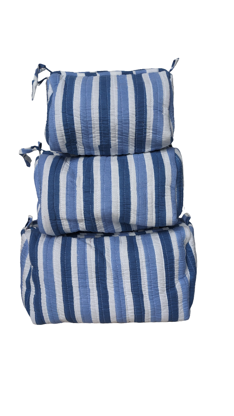 Blue stripe Cosmetic Bag- Set of 3