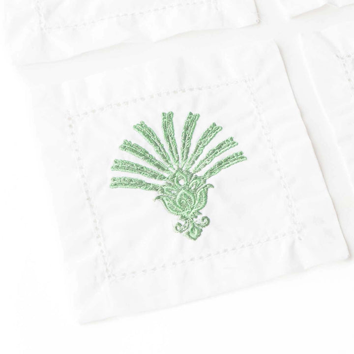 Deco Palm Embroidered Cocktail Napkin Set-Paper Napkins-LNH Edit
